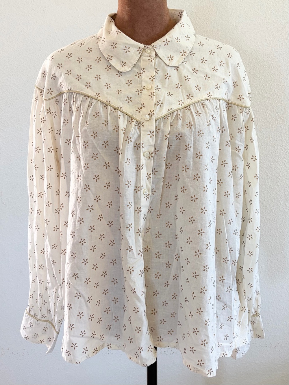 THE GREAT. Cream Eyelet Yoke Button-Front Blouse